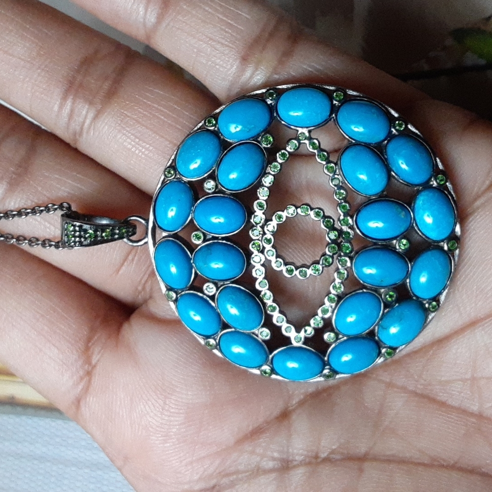 HOLD. 925, Genuine  Russian Diopside and Sleeping Beauty Turquoise. Evil Eye. - Picture 13 of 15